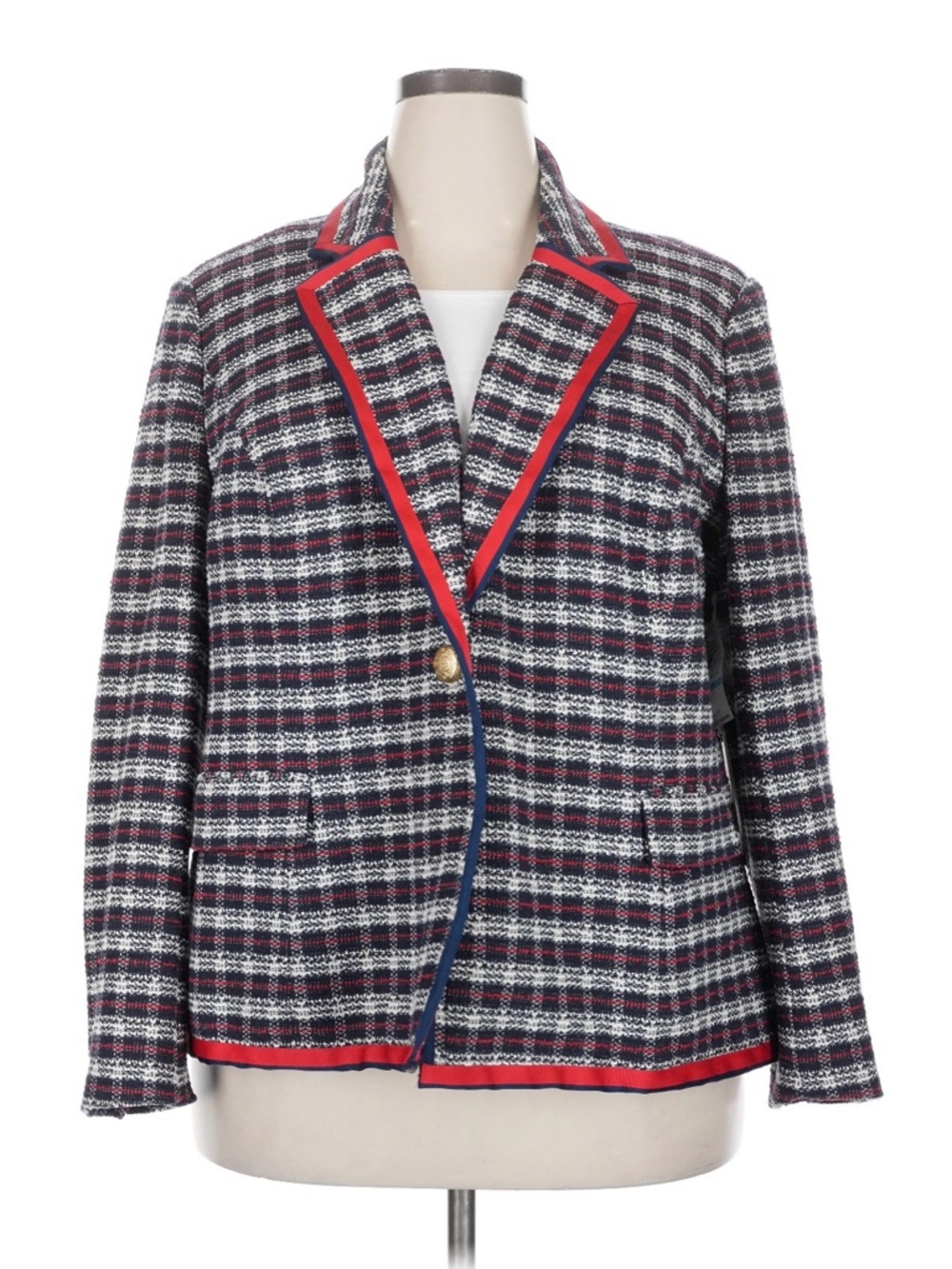 Womens Navy & Red Tweed Blazer Jacket
